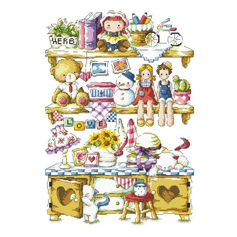 Amishop Gold Collection Lovely Counted Cross Stitch Kit Country House Doll House Love Bear SO G18