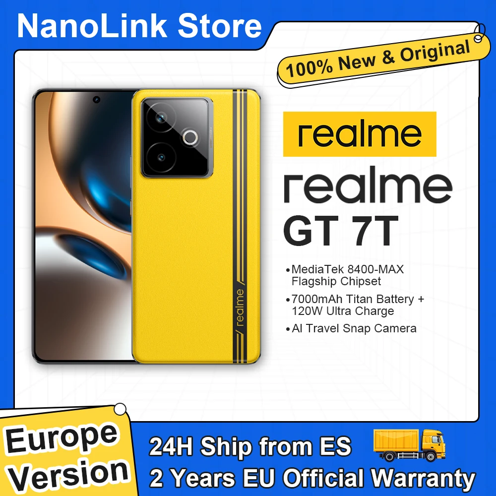 realme GT 7T Smartphone 5G MediaTek 8400-MAX Batteria Titan da 7000mAh Ricarica Ultra Veloce 120W Display 6.8'' 120Hz Versione EU NFC