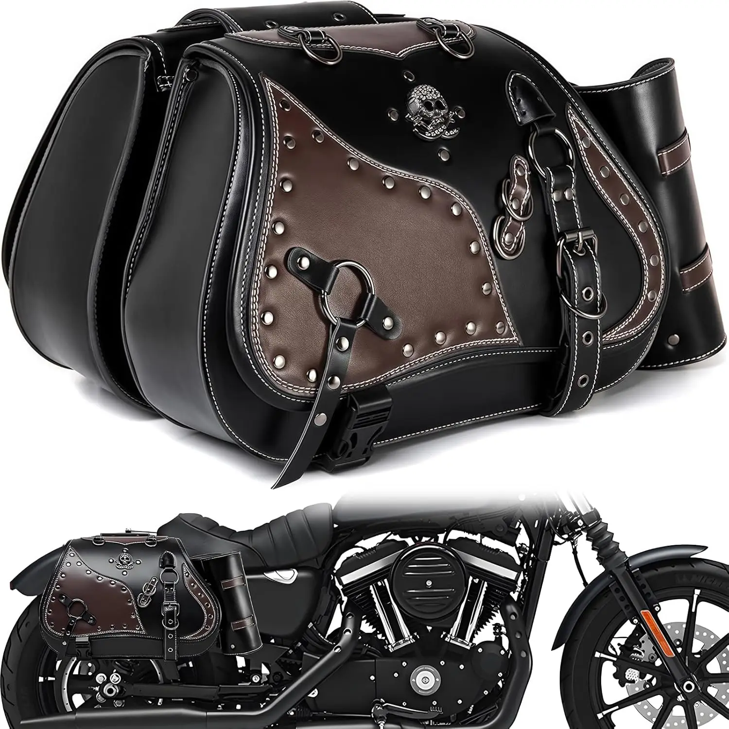 

30L Leather Waterproof Moto Saddle Bag, Cup Holder, Universal Harley Honda Yamaha, Portable Durable&Stylish Gift For Bike Lovers