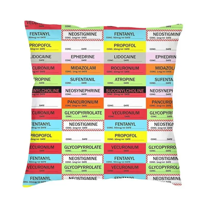 Anesthesia Medication Labels Pillowcover Decoration Medical Nurse Cushion Cover Throw Pillow for Car Double-sided Printing