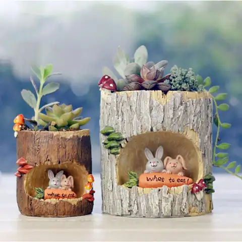 1pc 크리 에이 티브 만화 화분 즙이 많은 재배자 사랑스러운 녹색 식물 재배자 꽃 냄비 구멍 홈 정원 장식 선물
