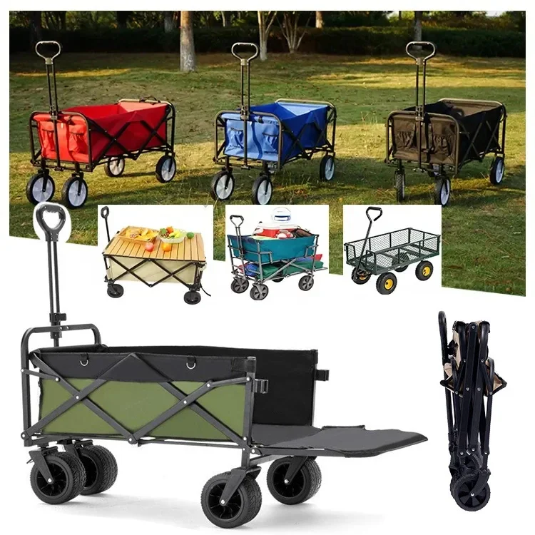 

2023 Outdoor Foldable Trolley Garden Wagon Cart Collapsible Folding Camping Wagon Stroller With Brake Wheel