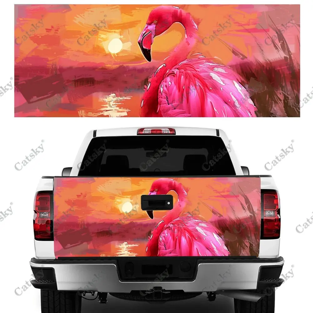 Sunset Pink Flamingo Print Car Tail Trunk Protect Vinly Decal Auto Accessories Hood Decoration Wrap Sticker for Off-road Pickup