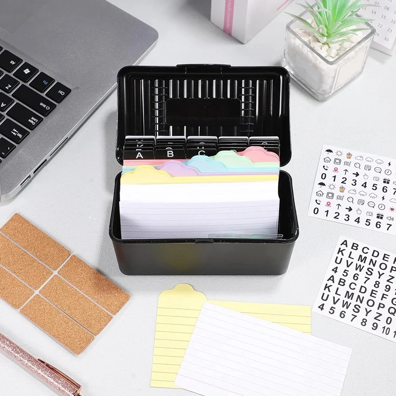 Index Card Holder With Lock,Collapsible Index Card Box Fits 3X5-Inch Flash Cards - Business,Or Note Card Storage Boxes