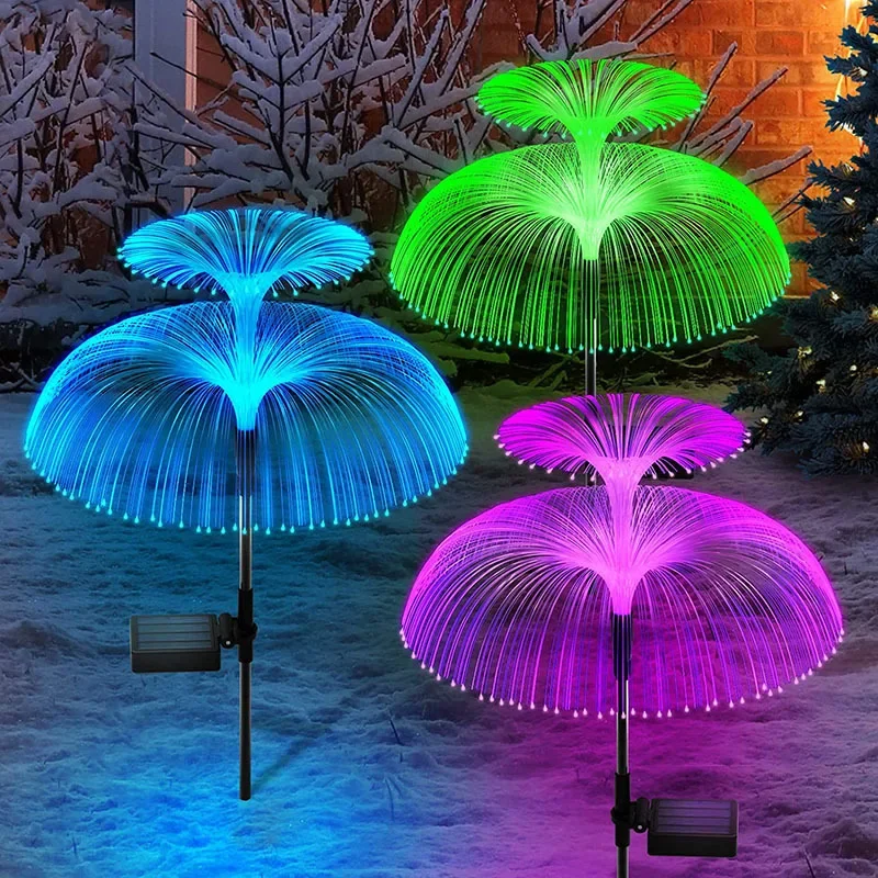 New solar double-layer jellyfish light outdoor courtyard garden floor plug lawn light Christmas fiber optic ambient light