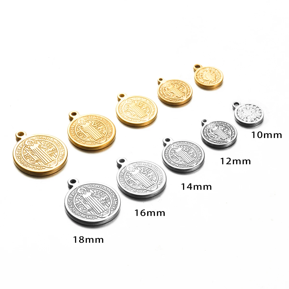 10 Stück/lot Edelstahl-Münzenanhänger, runde Anhänger für katholische Kirchen, DIY-Schmuckherstellung für Halsketten und Armbänder – Detail 1