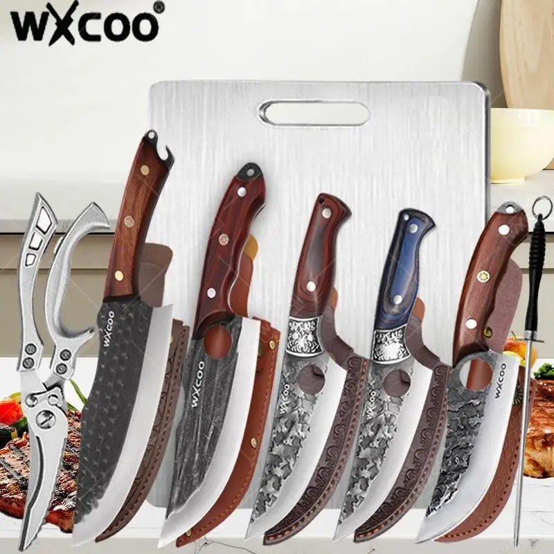 WXCOO Professional Kitchen Knife Handmade Forged Butcher Cleaver Chefs Cooking Stainless Steel Wooden Handle Fish Boning Knife