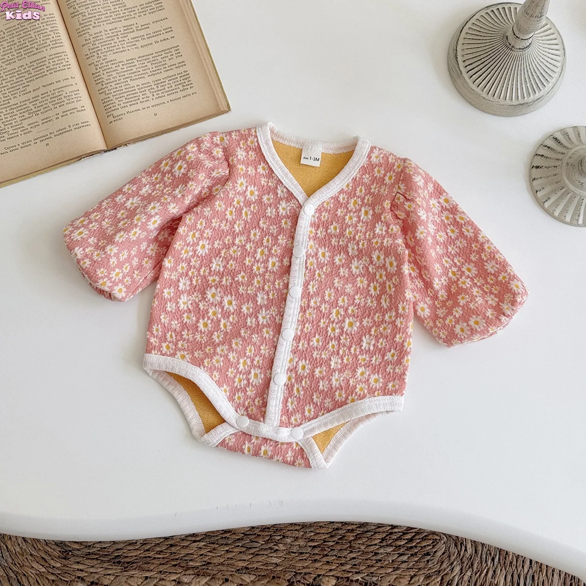 Baby Girl Clothing Floral Print Romper V Neck Contrast Trim Cotton Onesie Bodysuit 0-2Y Newborn Infant Baby Girls Clothes Outfit