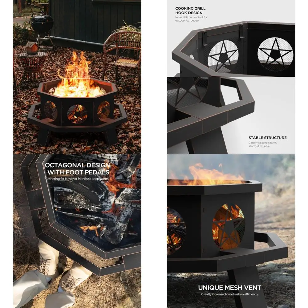 

Большая восьмиугольная уличная дровяная костра с кулинарным грилем для тяжелых условий эксплуатации