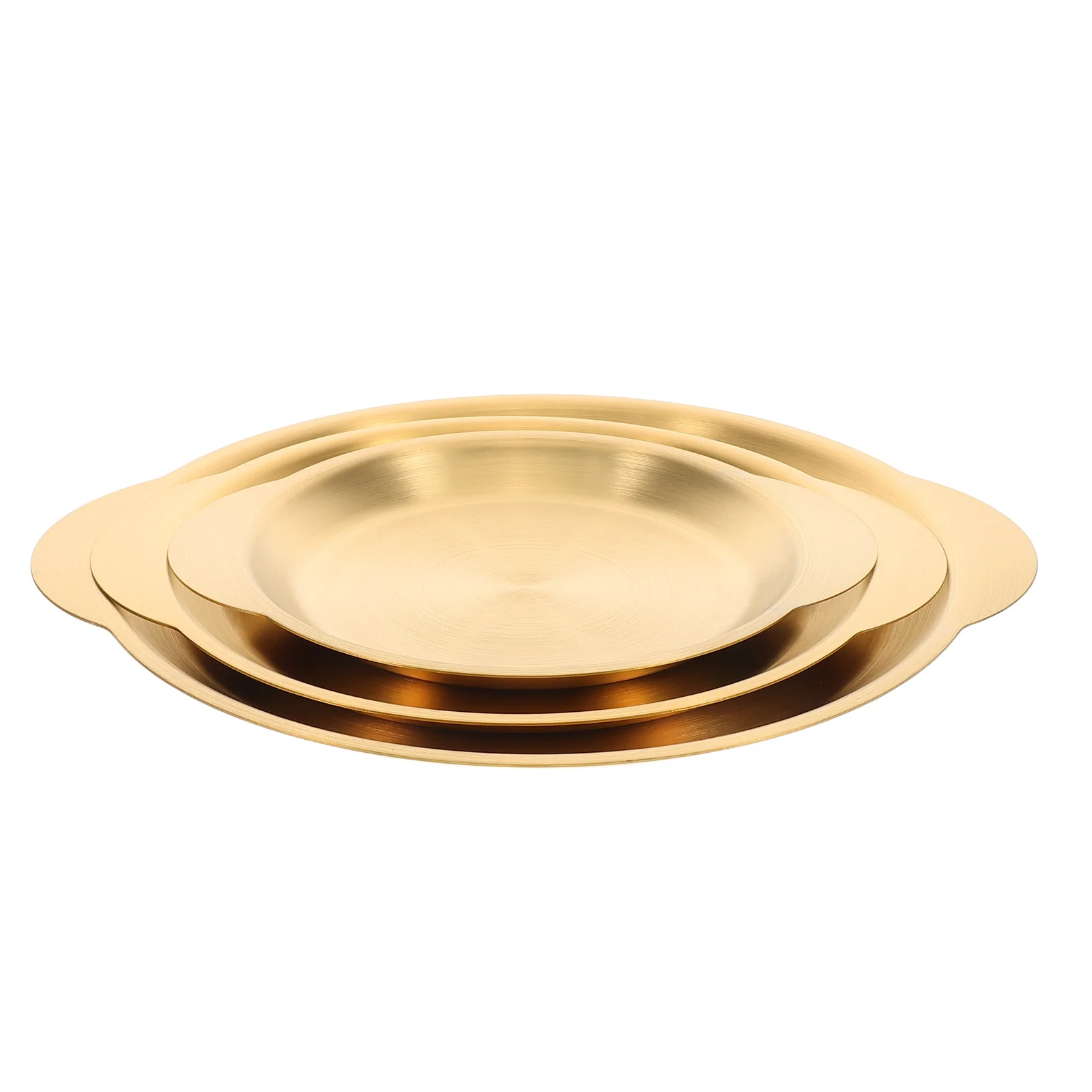 

3Pcs Stainless Steel Round Plates Golden Accents Versatile Use for Snacks Desserts Fruits Easy Clean Dining