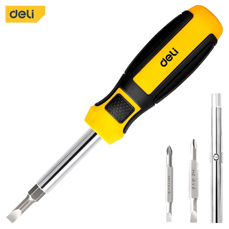 Deli 6 IN 1 Screwdriver Set Household Plum Screwdriver Full Cross Flat Head Screwdriver Set Basic Hand Tool Set