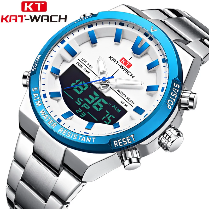 KAT-WATCH Men Sports Watches Multifunction Military Waterproof Luminous LED Digital Watch Big Dial Electronic Clock