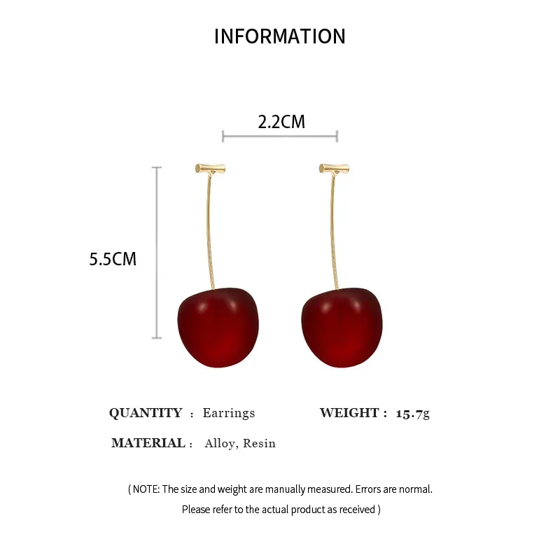 Sweet Red Resin Cherry Drop Earrings for Women Trendy 3D Fruits Dangle Earrings Daily Party Vacation Fashion Jewelry M1 image 6