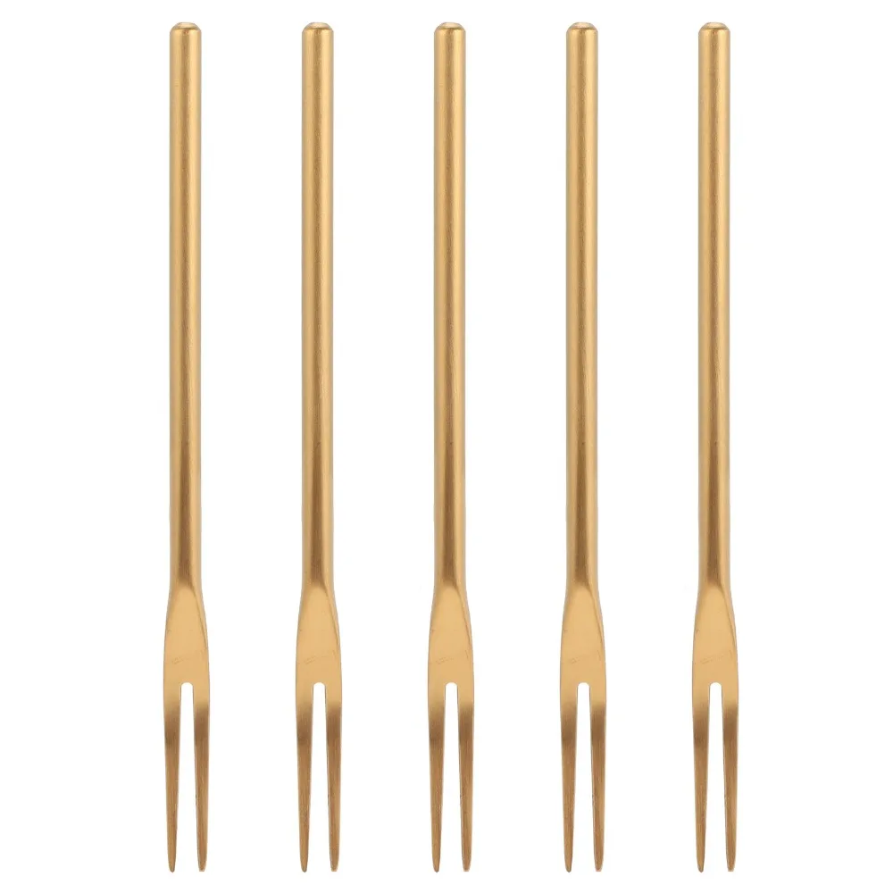 5Pcs Two Prong Fruit Fork Long Handle Rustless Steel Salad Fork Integrated Molding Blasted Matte Dinner Fork Fruit Platter