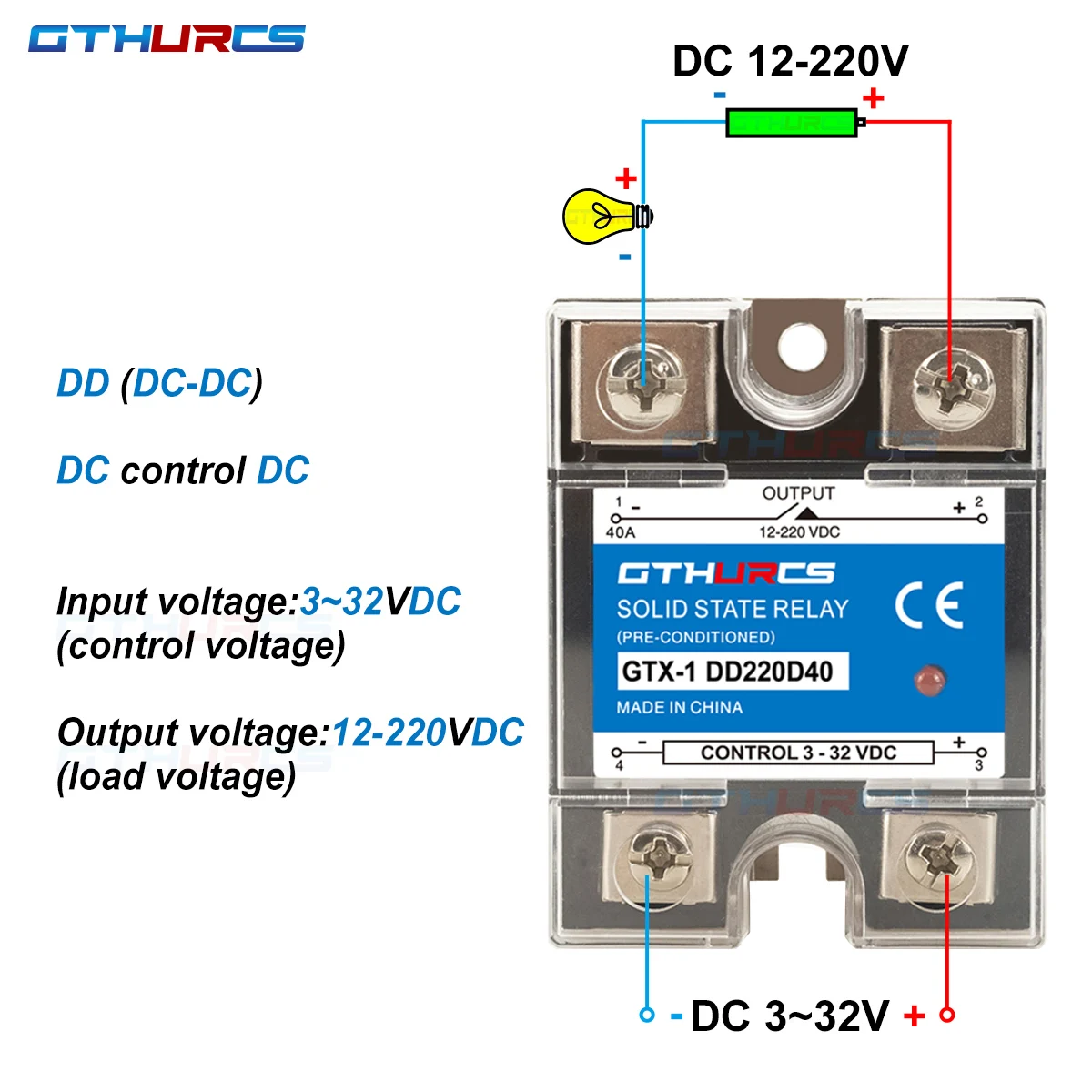 SSR 10A 25A 40A 60A 80A 100A 120A SSR-40DA SSR-40AA SSR-40DD Single Phase Solid State Relay DC Control AC  32V Control 220V