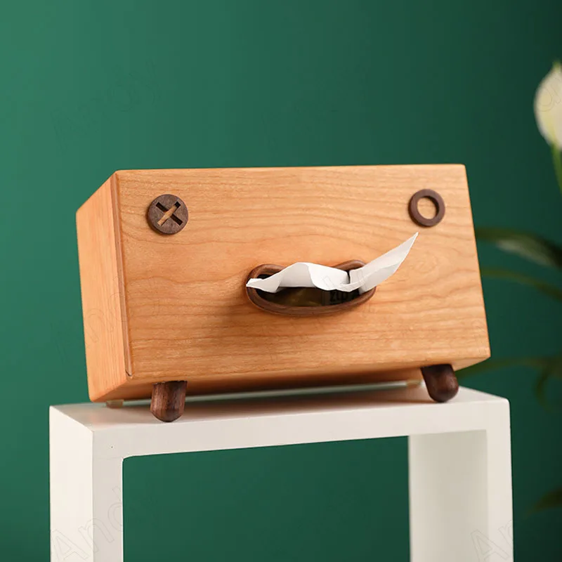 European Wooden Tissue Box Creative Black Walnut Splicing Desktop Paper Boxes Cute Kitten Home Decoration Modern Art Ornaments