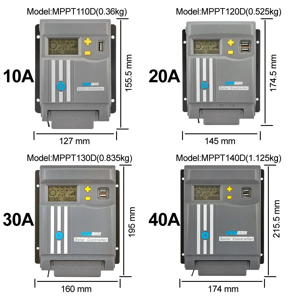 Imagem -05 - Mppt 10a 20a 30a 40a Regulador Solar Fotovoltaico 12v 24v Controlador de Carga de Bateria Solar Automática Dupla Usb Display Lcd para Lítio Lifepo4