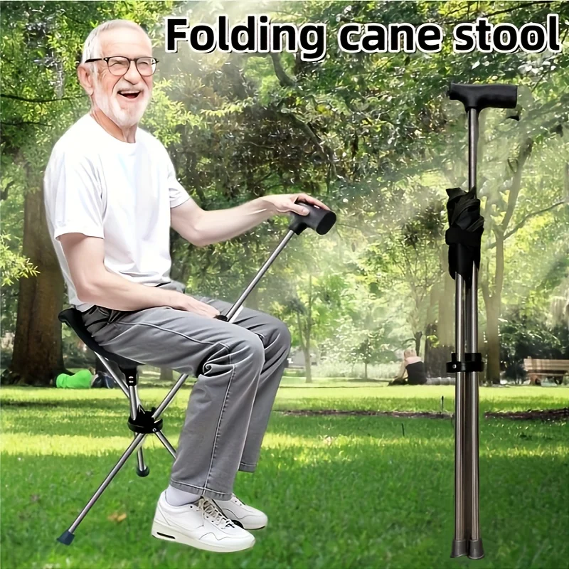 

Складная дорожная трость и табурет 2-в-1, подшипник 330,01 фунта с запирающим механизмом - портативное решение для поддержки и сидения