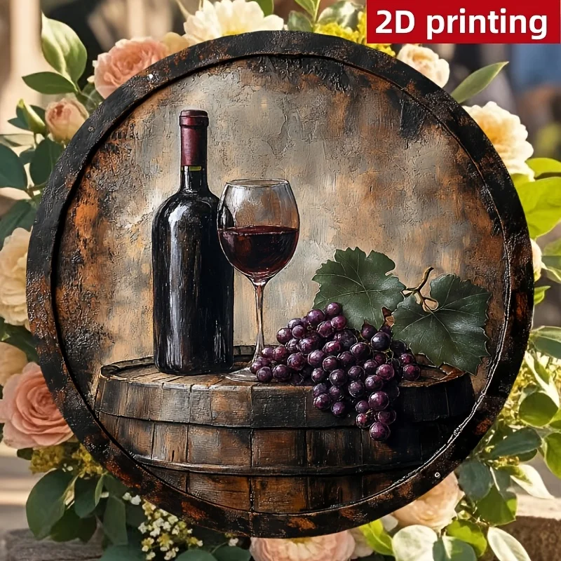 Vintage Wine Cellar Wooden Sign - 20.32x20.32 cm Rustic Wall Art with Grapes & Wine Bottle Design - Weathered Finish, Boho Style