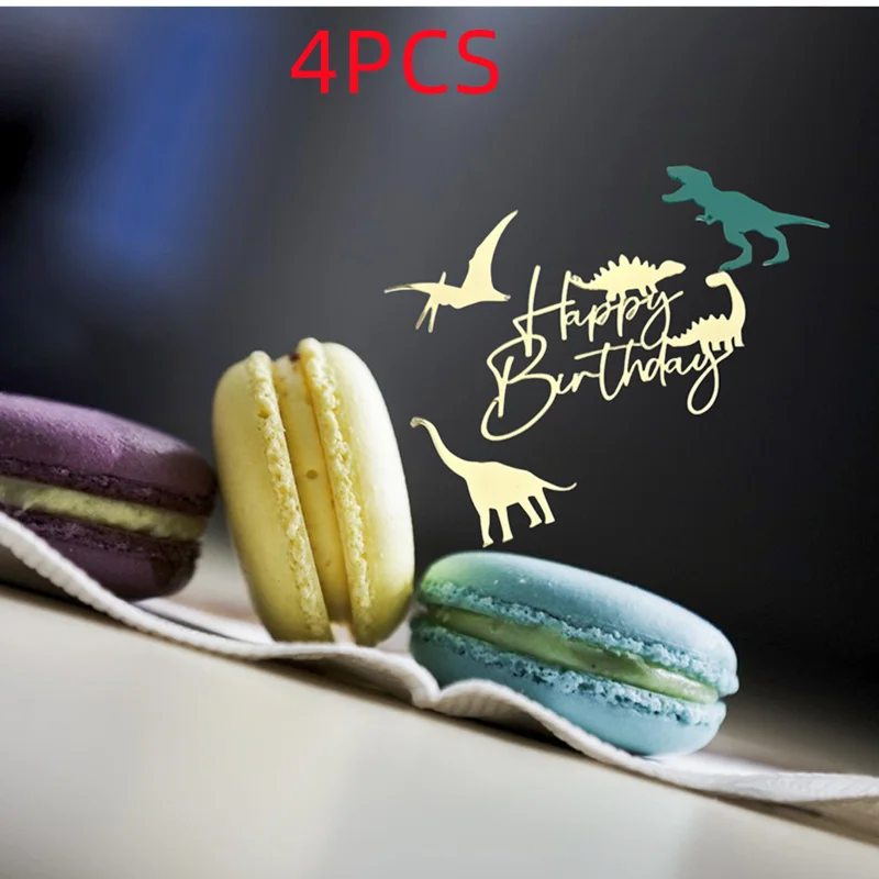 Cartoon Happy Birthday Cake Toppers Gold Dinosaur Acrylic Children's Birthday Party Cake Topper Dessert Decoration Baby Shower