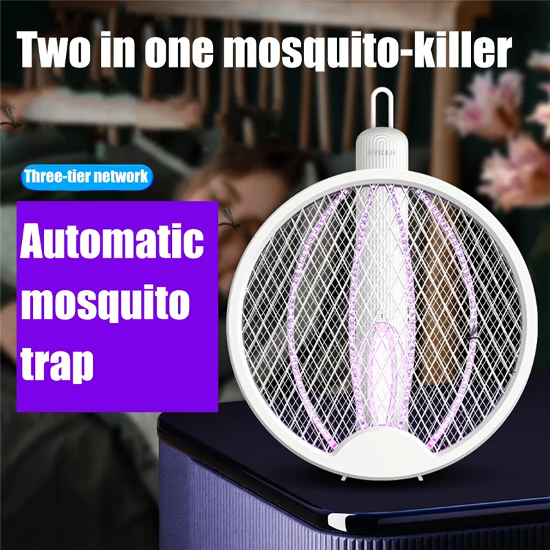2525+ Mosquito Swatter Lamp USB Rechargeable Electric Foldable Mosquito Racket Swatter DC3000V Repellent for Outdoor