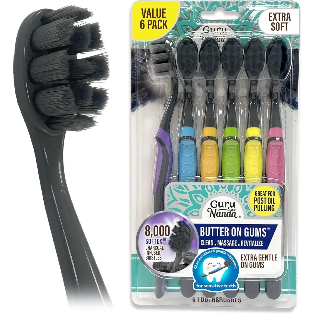 

Extra Soft Charcoal Toothbrush 8000 Bristles for Sensitive Teeth Whitening Six Pack