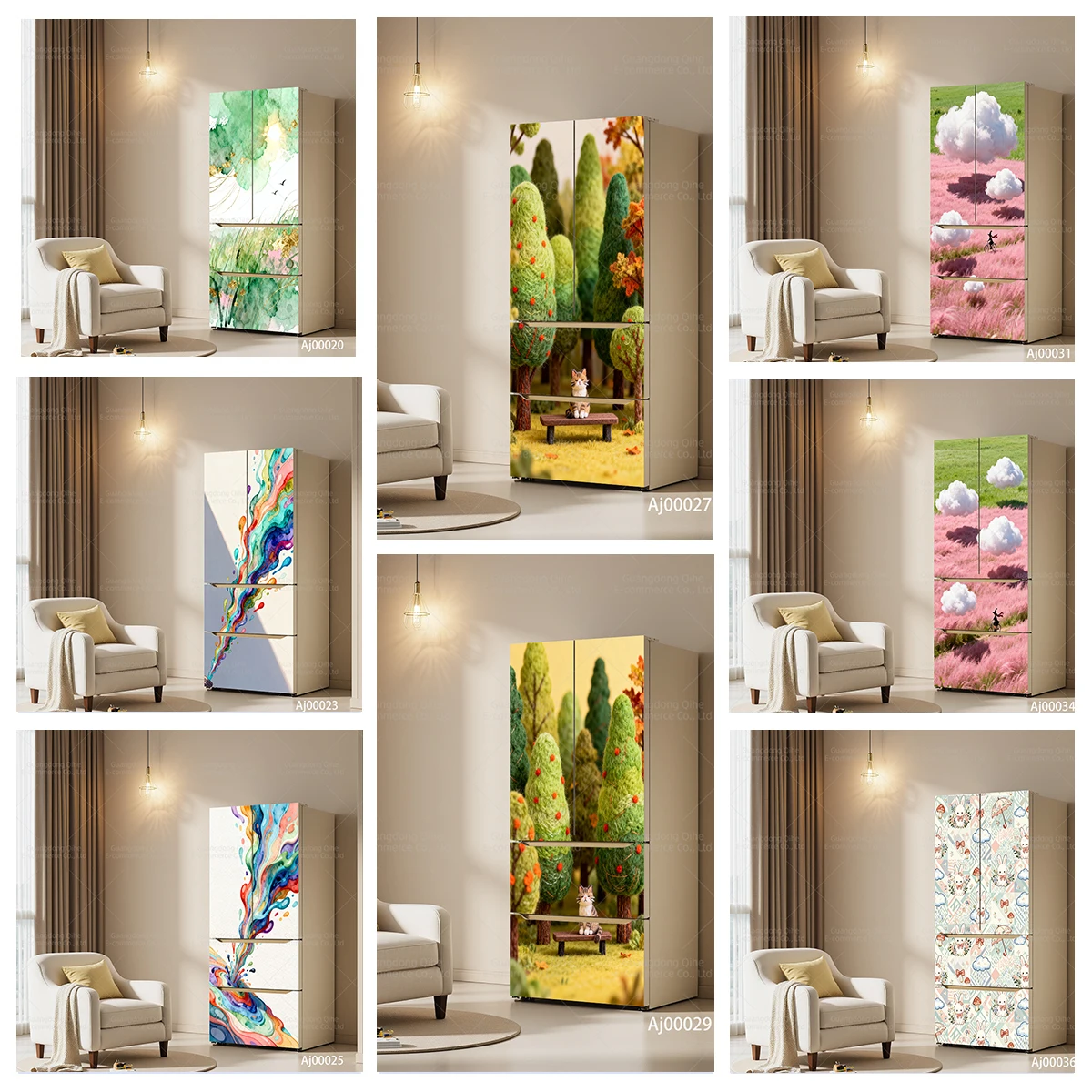 

Waterproof Wear-Resistant PVC Fridge Decals - Funny Animal & Distinctive Architecture Patterns for Kitchen Decor
