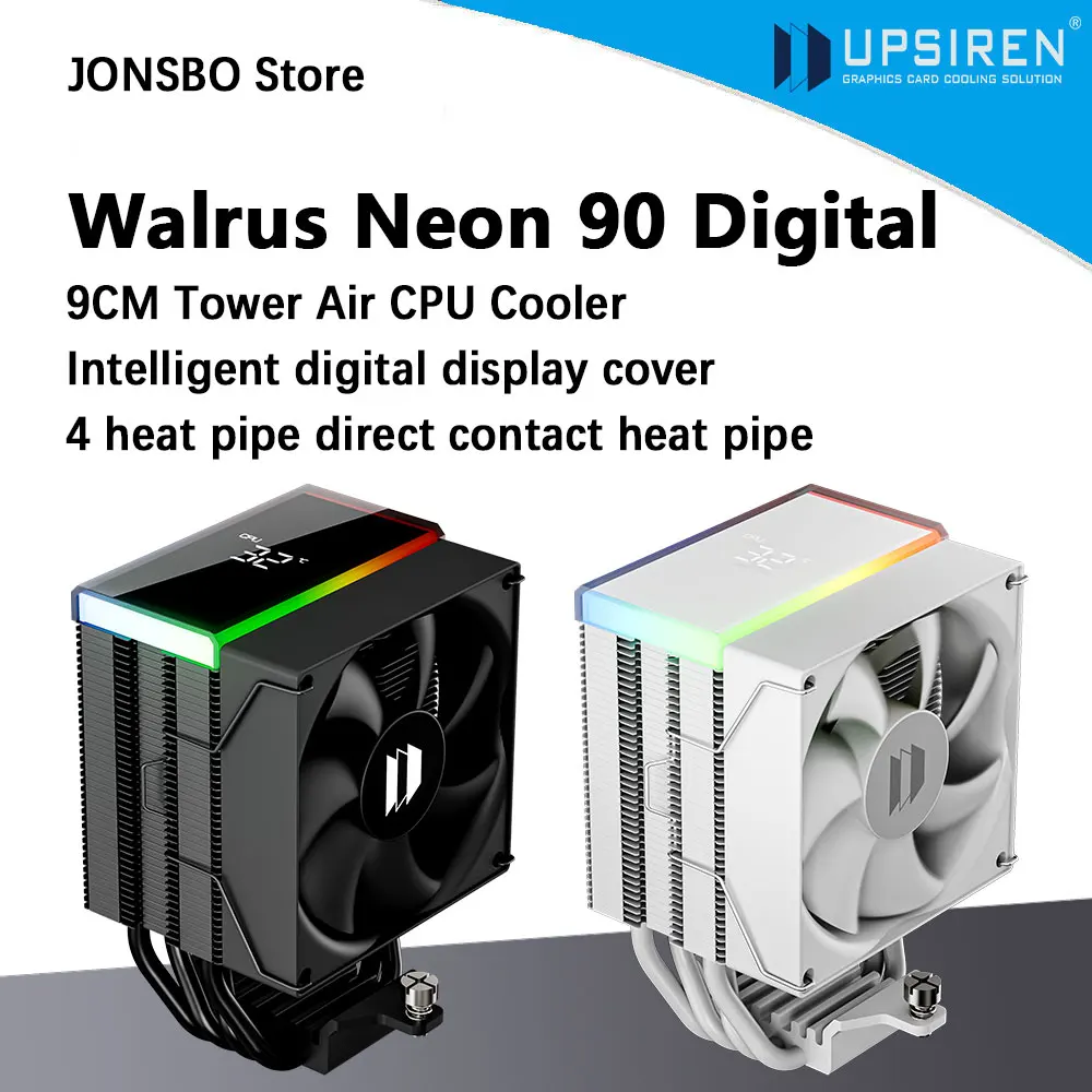 

UPSIREN Walrus Neon 90 Digital 4 Heatpipe Direct Touch CPU Воздушный охладитель Высокопроизводительный вентилятор поддерживает INTEL LGA1851/1700 AMD AM5