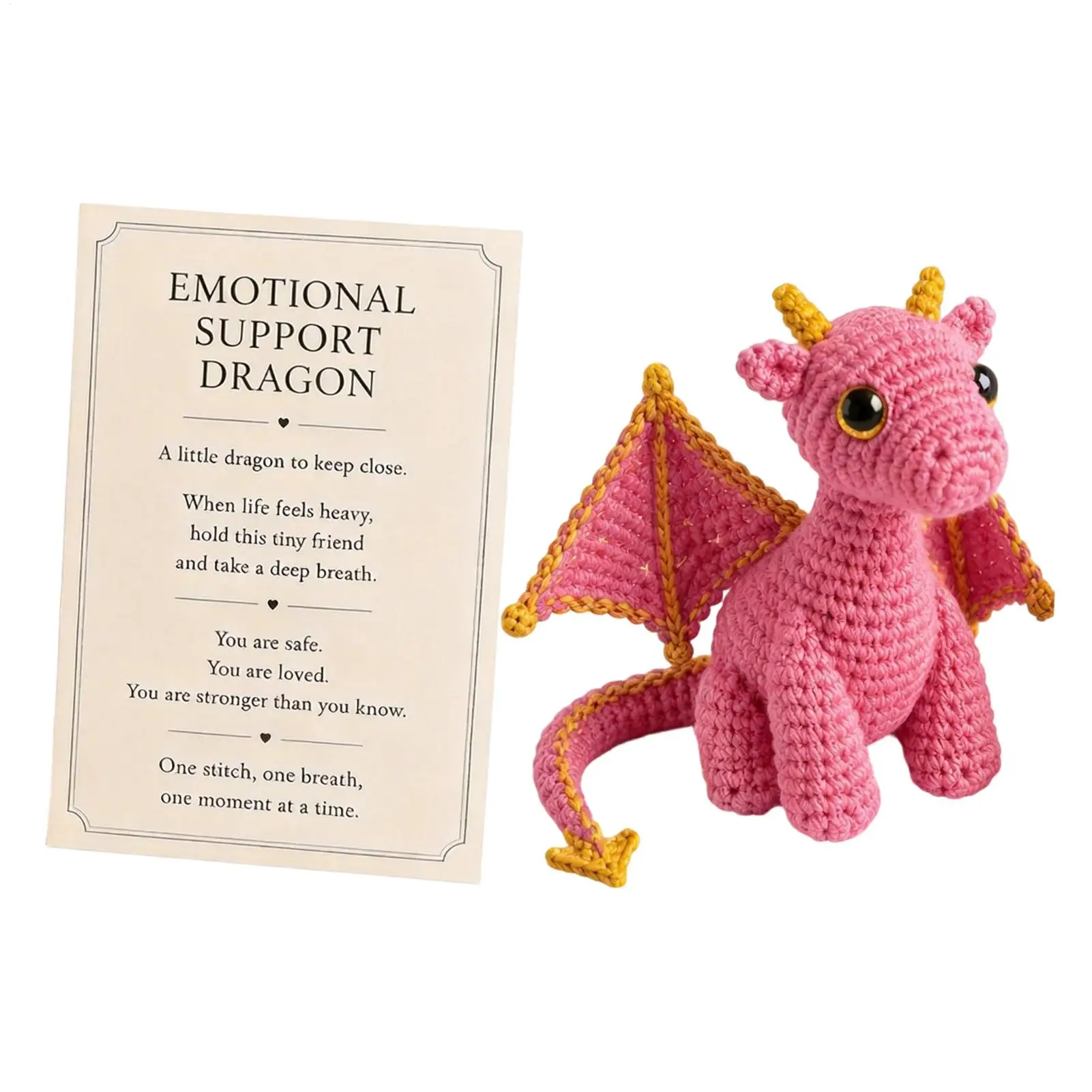 Positive Crochet Animals Pocket Emotional Knitted Dragon Doll With Card Positive Animals For Women Men Teens Students Coworkers