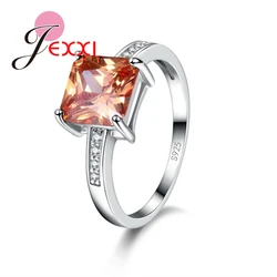 Square Orange Gems Crystal Ring Female 925 Sterling Silver Cubic Zircon Finger Rings Jewelry Wedding Engagement Gifts