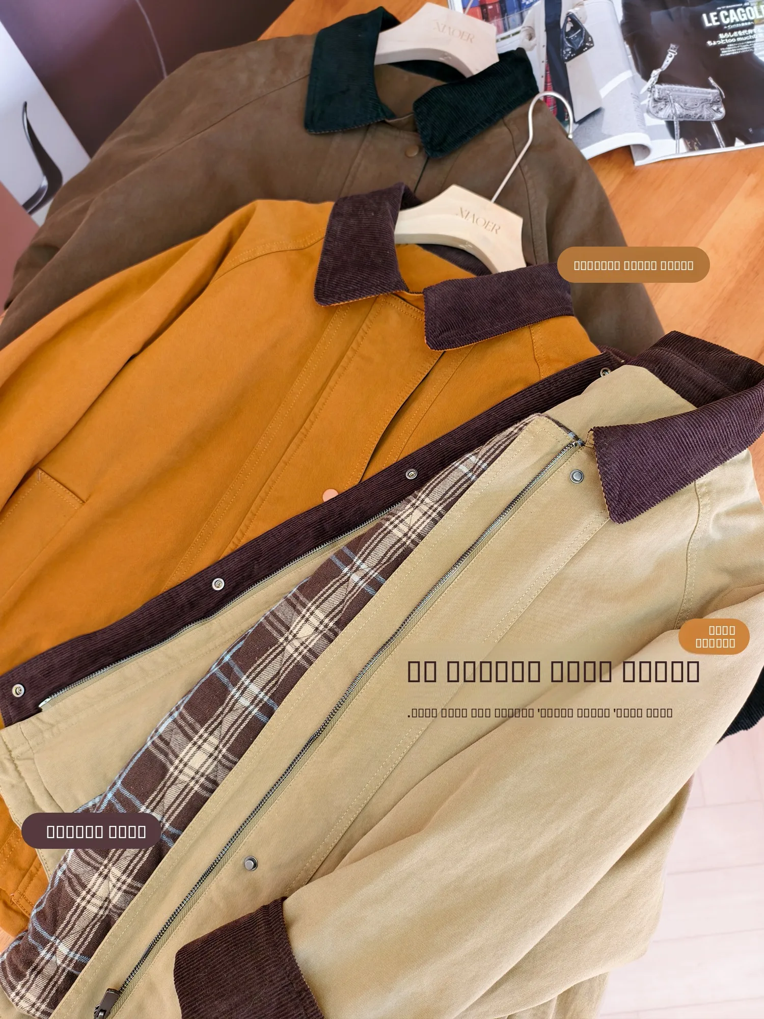 

Barn Sle Jaet Small Ear Production Brued Twill Cotton Fce Patchwork Color Blo Cotton Coat Long Sve Collar