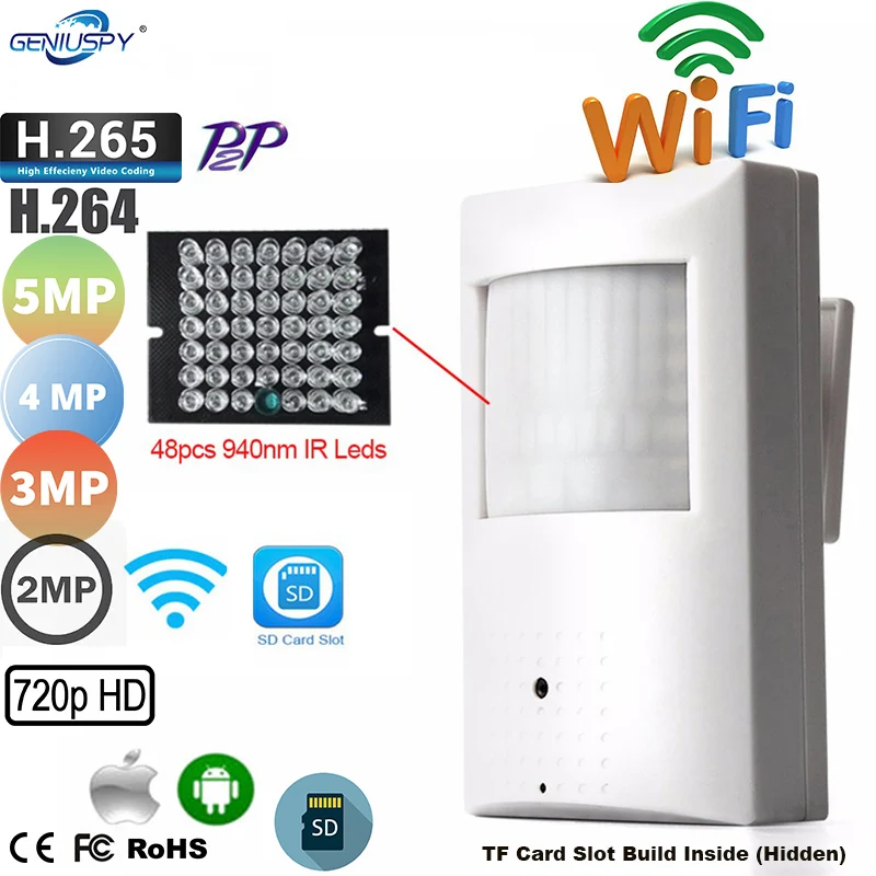 

H.265 H.264 WIFI 1080P 4MP 5M Wireless PIR Mini IP Camera 940nm IR Invisible Night Vision Indoor P2P Security Cam SD Card Slot