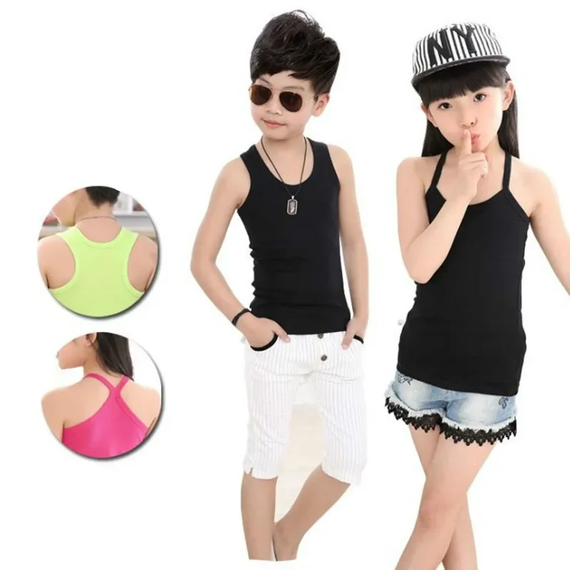 Kids Baby Boys Vests T-shirts Children Summer Vest Top Outfit Kid Boy Girl Solid Tops Clothes Cotton Tees Black Playsuits