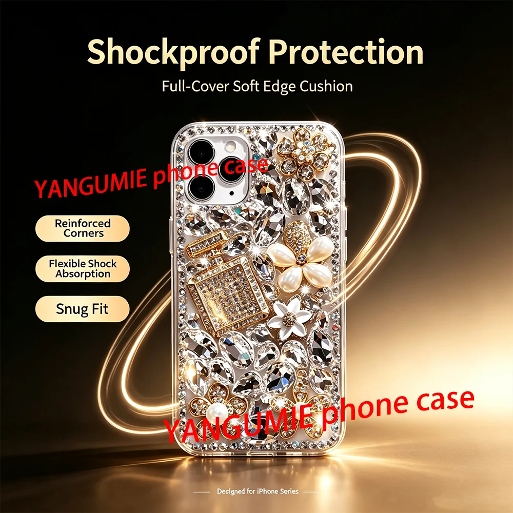 Full range of diamond-encrusted iPhone 11-17 mobile phone case female creative application full diamond perfume bottle silicone