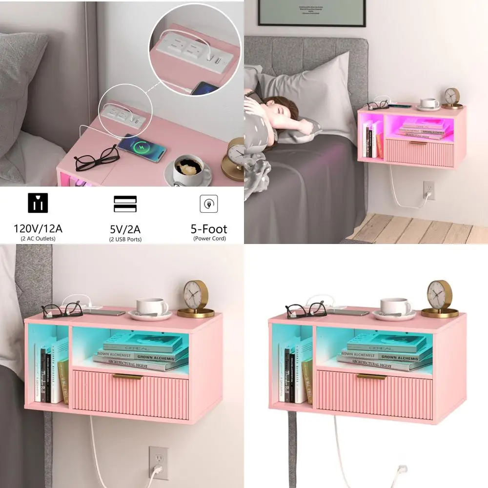 

LED-lit Pink Charging Station Nightstand