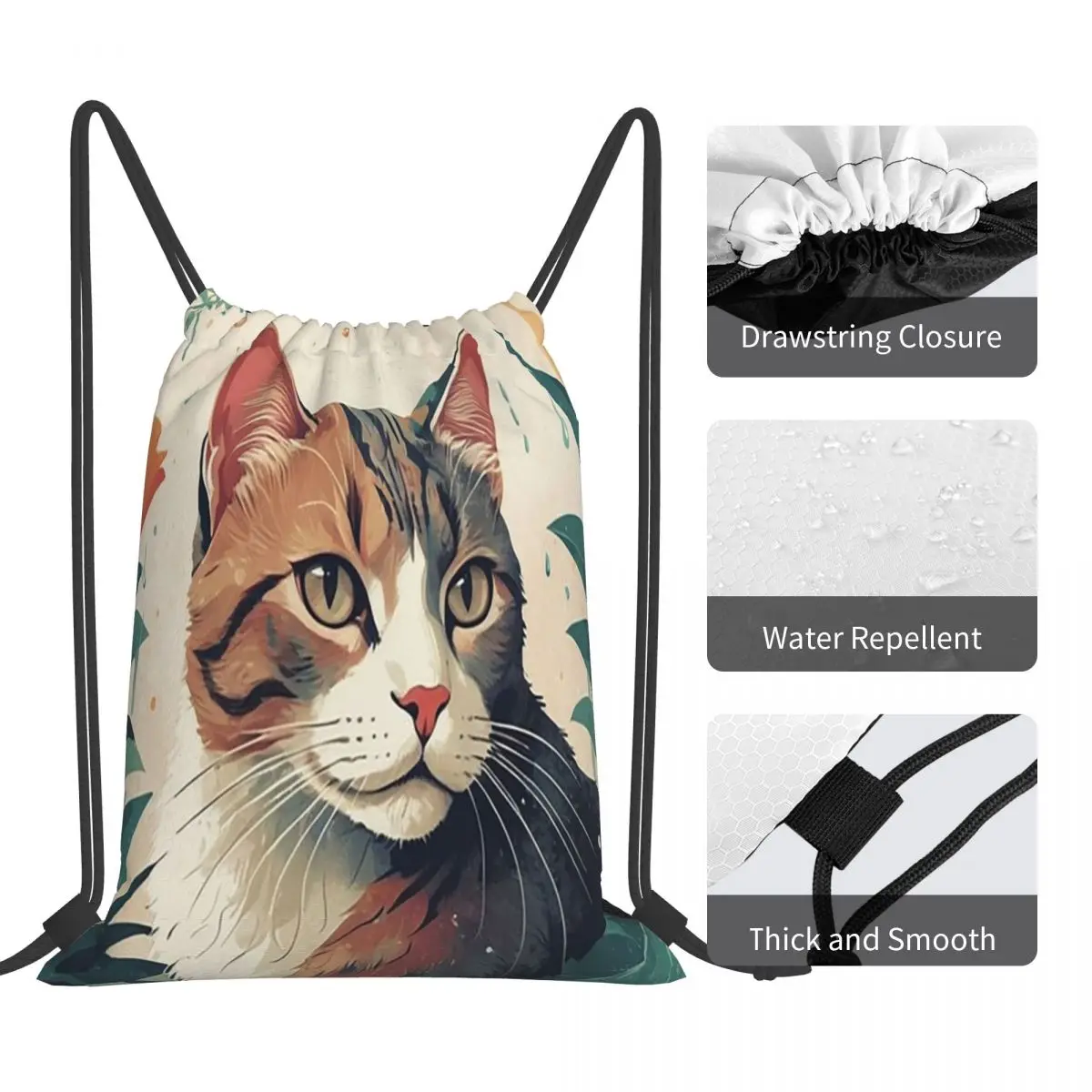 Cats Flowers Backpacks Multi-function Portable Drawstring Bags Storage Bag Book Bags For Travel School