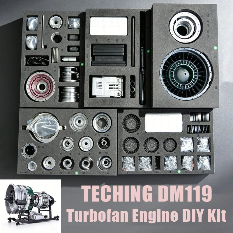 TECHING DM119 Turbocharged Twin Shaft Turbofan Engine Kit DIY Metal Jet Engine Model Assembly Toy Gift 1000+ Parts