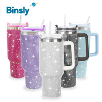 Handmade Diamond Rhinestone Car Cup 40oz Large Capacity Insulated 304 Stainless Steel Tumbler Vacuum Flasks with Handle