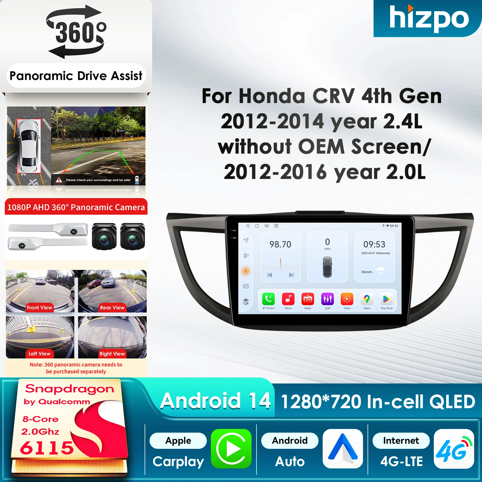 

Автомобильный мультимедийный плеер Hizpo Stereo AI с интеллектуальным экраном Android для Honda CRV CR-V 2012-2015, GPS, Carplay, 4G, Snapdragon