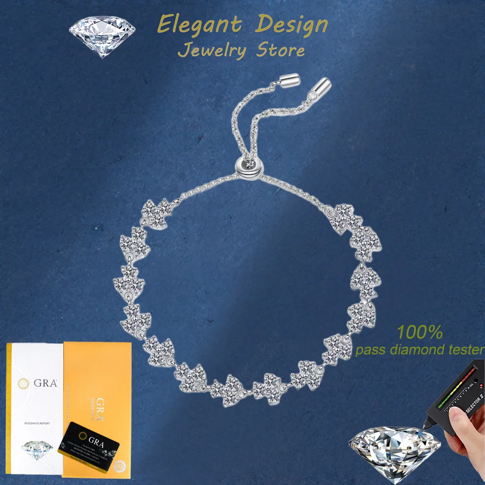 

Elegant Design Full Inlaid Moissanite 4.2CT Bracelet, Platinum PT950 Push Pull Adjustable Bracelet Fine Jewelry Exquisite Style