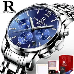 ONTHEEDGE Herren Uhren Top Brand Luxury Business Quarzuhr Männer Alle Stahl Blau Gesicht Wasserdicht Chronograph Relogio Masculino