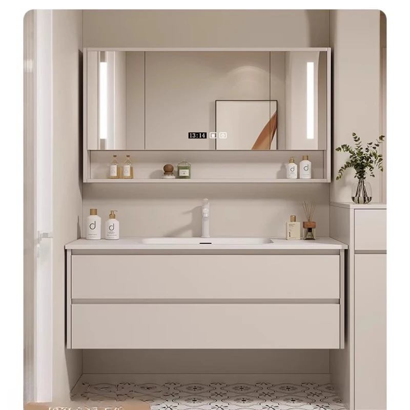 

Modern Cream Style Bathroom Cabinets Sink Shower Multifunction Storage Bathroom Wash Up Oak Furniture Armário De Banheiro MHYSG