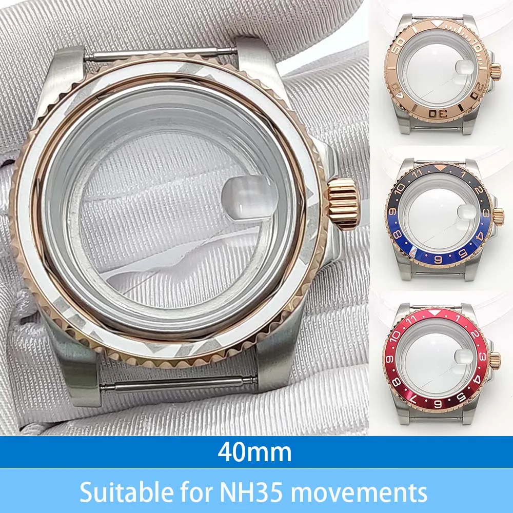 

40mm rose gold automatic NH35 mechanical case, sapphire crystal, unidirectional rotating bezel, water-resistant