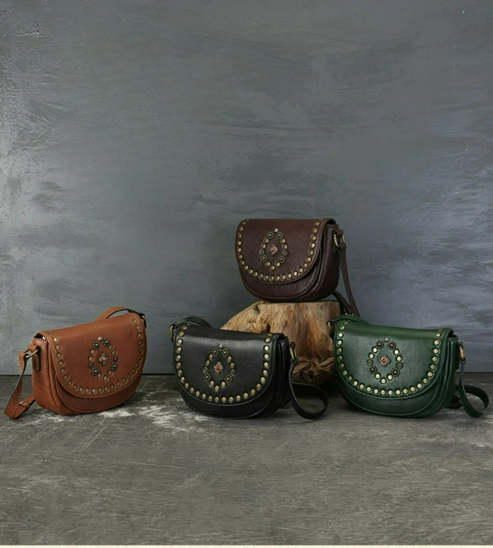 

2025 Vintage Cowhid Shoulder Crossbody Bags Floral Print Retro Shoulder Bags Large Capacity Leather Purse Falp Handbags