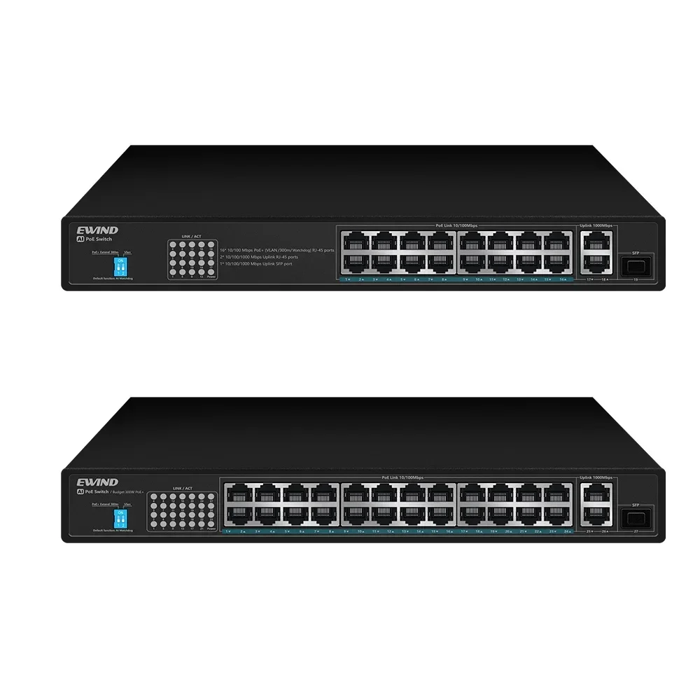EWIND POE Switch 16/24 Ports 10/100/1000 Mbit/s Uplink RJ45 Ports und 1 100/1000 M SFP Slot AI Smart Switch, für NVR oder Kameras