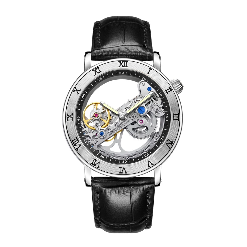 Fashion Top Men Mechanical Watch Unique Transparent Hollow Automatic Self Wind Watches Men Stainless Steel Tourbillon Watches