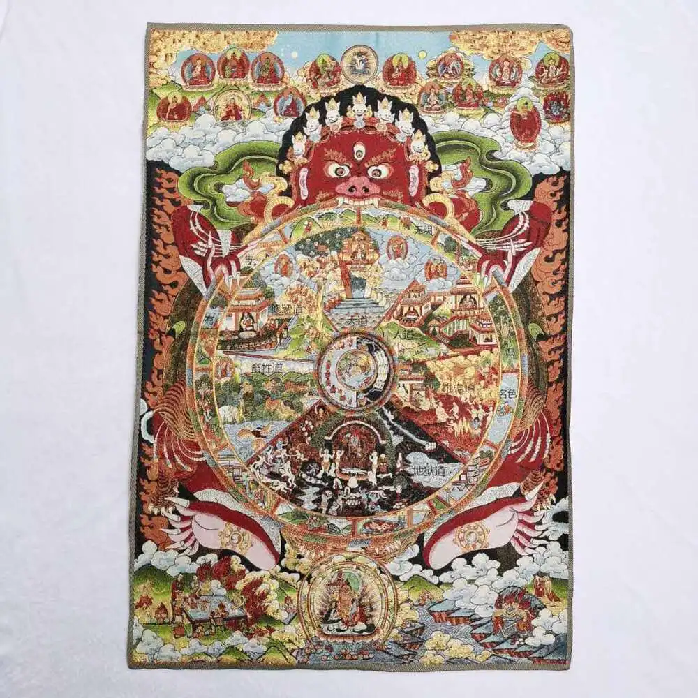 Tela tibetana de 36 pulgadas para Budismo, Mural de seda Rulai de 6 vías, Samsara Tangka Thangka