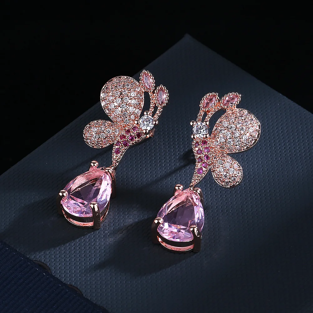 

925 silver needle fashion micro-set zircon earrings colorful flower drop earrings female party birthday jewelry gift