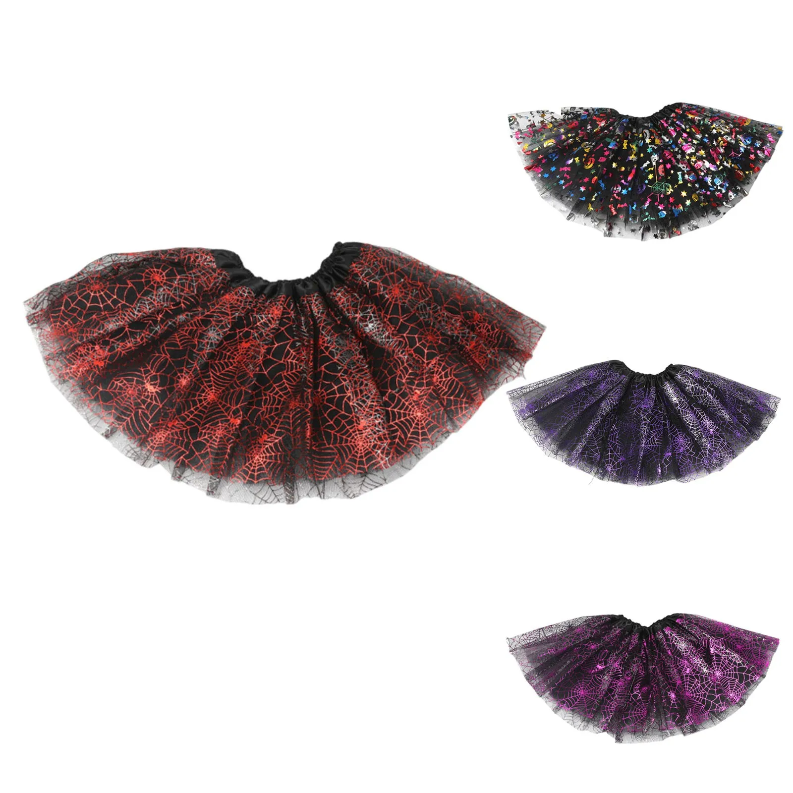 Halloween Style Jazz Dance Skirt 1Pc Halloween Adult Children Tutu Skirt Princess Sequin Mesh Skirt Spider Skull Pumpkin Skirt