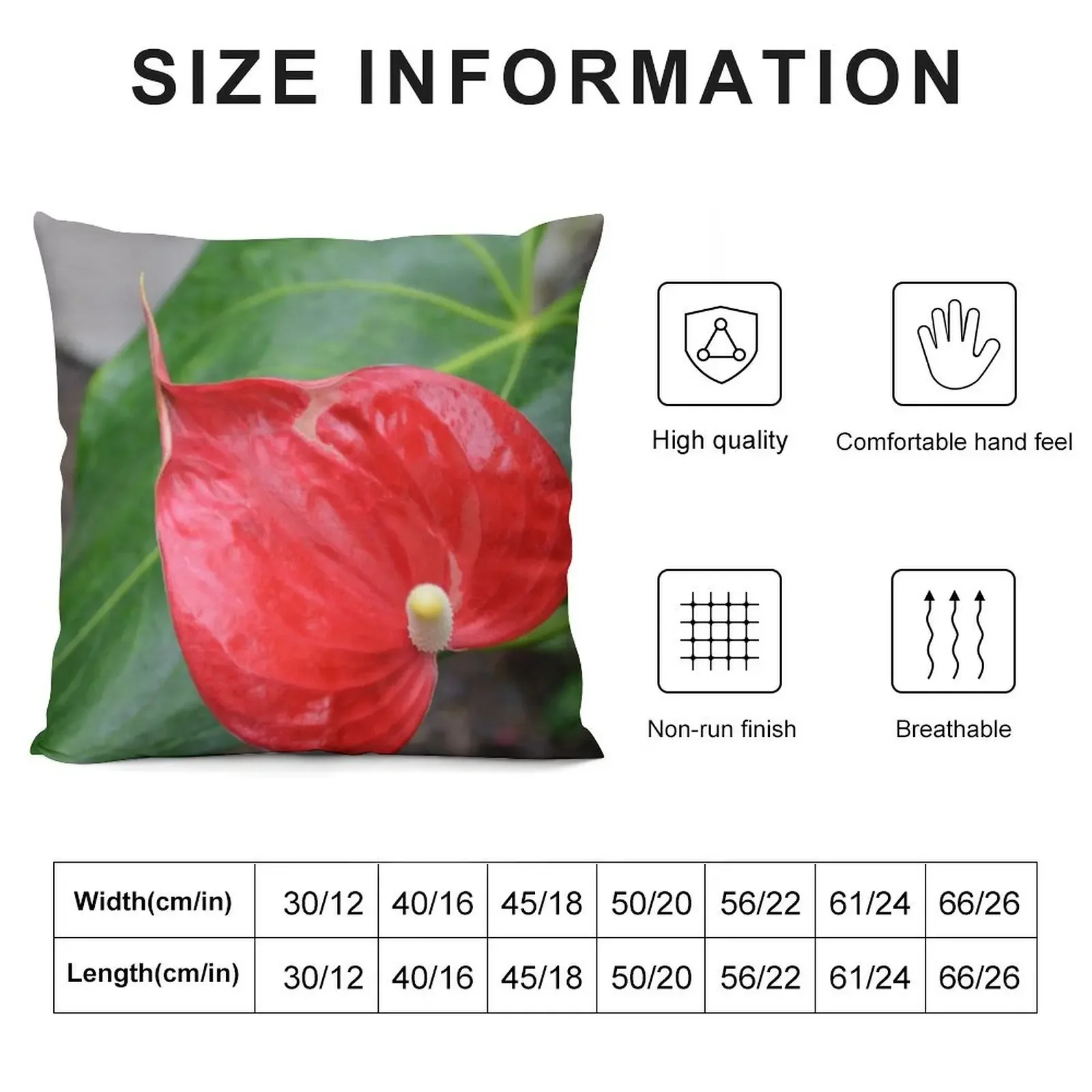 Red Heart Shaped Anthurium with Leaf Throw Pillow Bed pillowcases sleeping pillows pillow